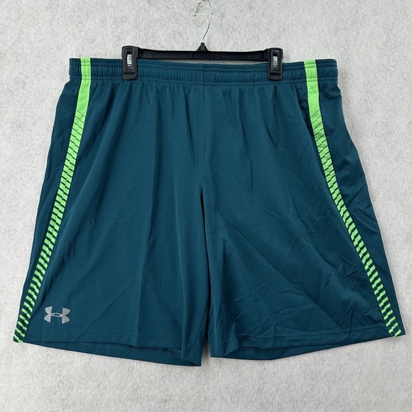 Under‎ Armour Basketball Training Shorts Mens 2XL Tech Mesh Gym Green Blue - Picture 1 of 7